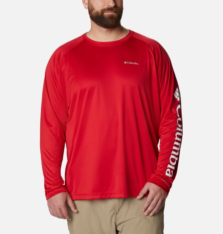 Men\'s Columbia Fork Stream Long Sleeve Sweatshirts Red | Plus Size CA-S06C4